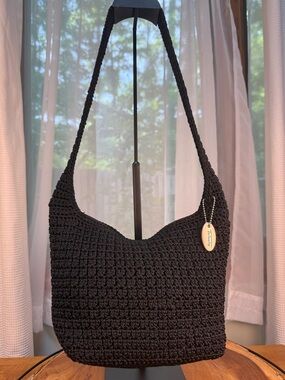 Talbots “The Sak Style” Black Crochet Knit Crossbody Shoulder Bag EUC